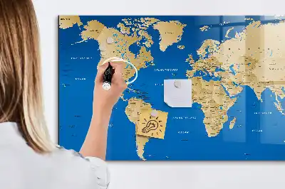 Magnetic dry erase board world map design