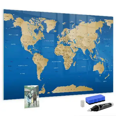 Magnetic dry erase board world map design