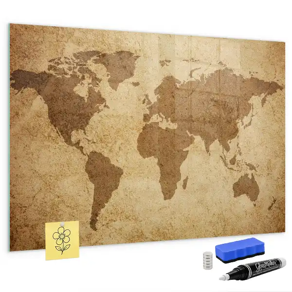 Magnetic dry erase board vintage world map design