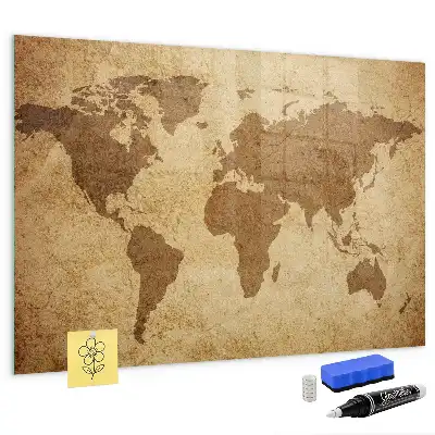 Magnetic dry erase board vintage world map design