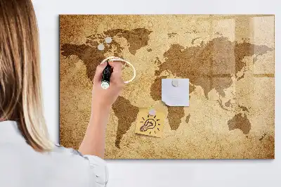 Magnetic dry erase board vintage world map design