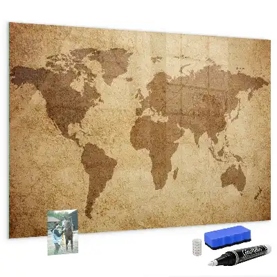 Magnetic dry erase board vintage world map design