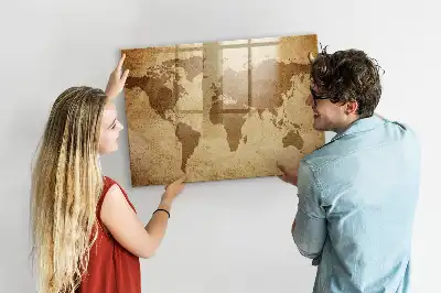 Magnetic dry erase board vintage world map design