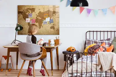 Magnetic dry erase board vintage world map design