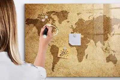 Magnetic dry erase board vintage world map design