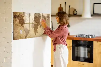 Magnetic dry erase board vintage world map design