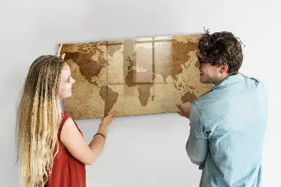 Magnetic dry erase board vintage world map design