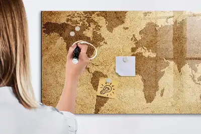 Magnetic dry erase board vintage world map design