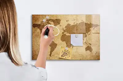 Magnetic dry erase board vintage world map design
