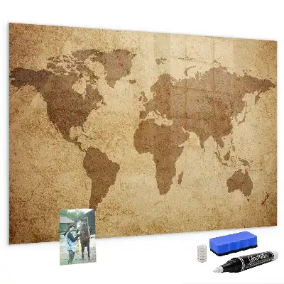 Magnetic dry erase board vintage world map design