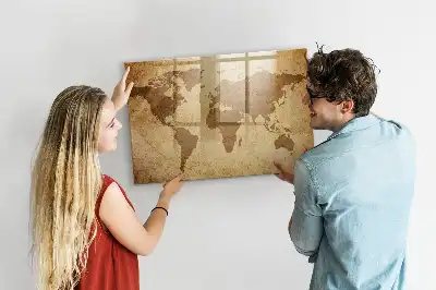 Magnetic dry erase board vintage world map design