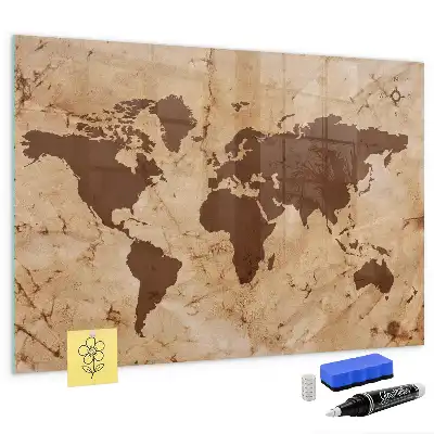 Magnetic dry erase board with a vintage world map design