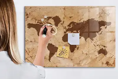 Magnetic dry erase board with a vintage world map design