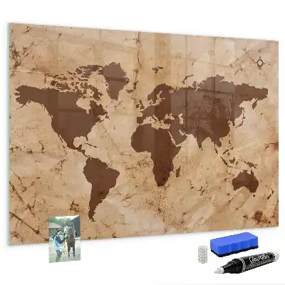 Magnetic dry erase board with a vintage world map design