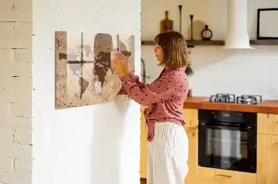 Magnetic dry erase board with a vintage world map design