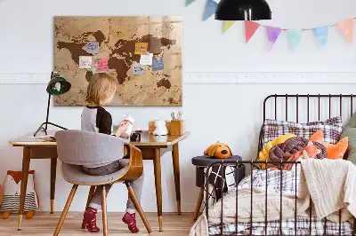 Magnetic dry erase board with a vintage world map design