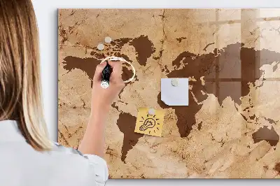 Magnetic dry erase board with a vintage world map design