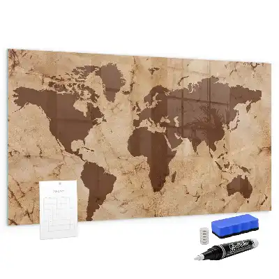Magnetic dry erase board with a vintage world map design