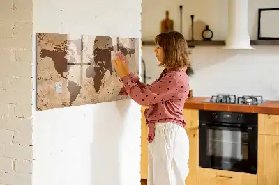 Magnetic dry erase board with a vintage world map design