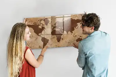 Magnetic dry erase board with a vintage world map design