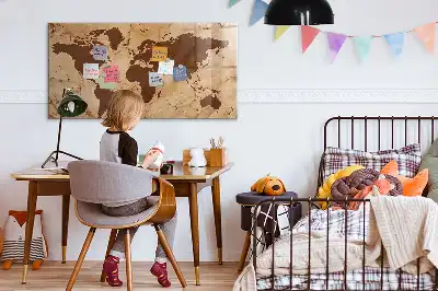 Magnetic dry erase board with a vintage world map design