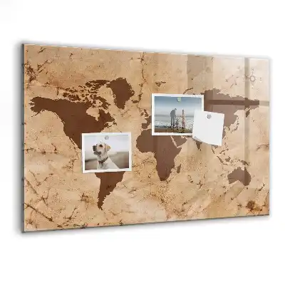 Magnetic dry erase board with a vintage world map design