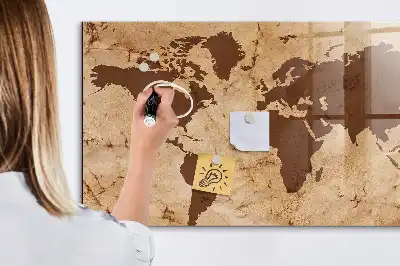 Magnetic dry erase board with a vintage world map design