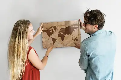 Magnetic dry erase board with a vintage world map design