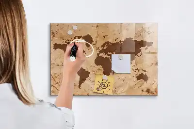 Magnetic dry erase board with a vintage world map design