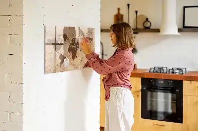 Magnetic dry erase board with a vintage world map design