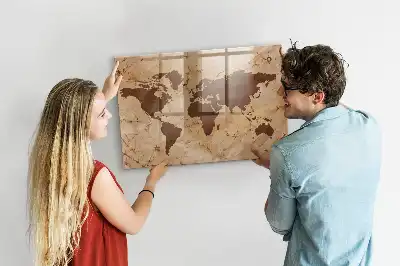 Magnetic dry erase board with a vintage world map design