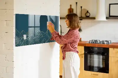 Magnetic dry erase board mountain sketch design
