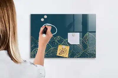 Magnetic dry erase board mountain sketch design