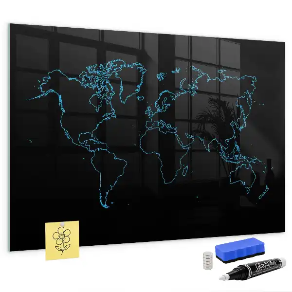 Magnetic dry erase board with world map outline