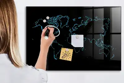Magnetic dry erase board with world map outline