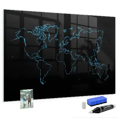 Magnetic dry erase board with world map outline