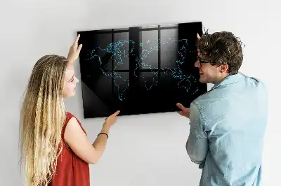 Magnetic dry erase board with world map outline