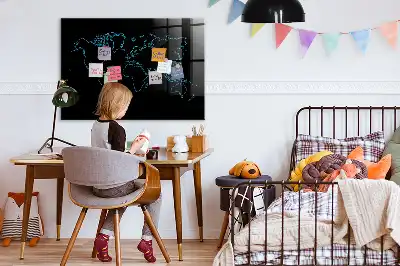 Magnetic dry erase board with world map outline