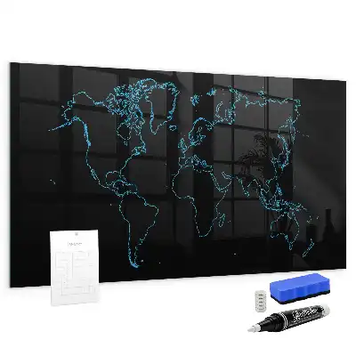 Magnetic dry erase board with world map outline