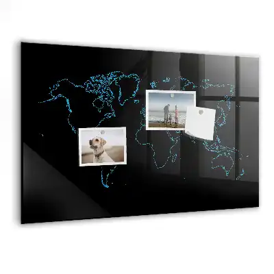 Magnetic dry erase board with world map outline