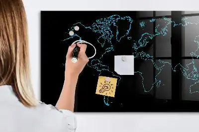 Magnetic dry erase board with world map outline