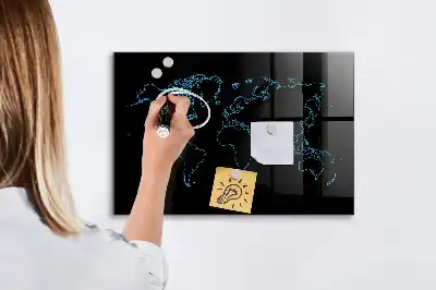 Magnetic dry erase board with world map outline