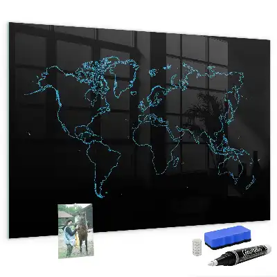 Magnetic dry erase board with world map outline