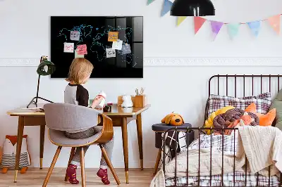 Magnetic dry erase board with world map outline