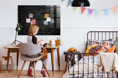 Magnetic dry erase board with a dark brick wall design