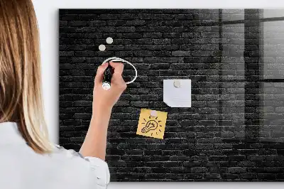 Magnetic dry erase board with a dark brick wall design
