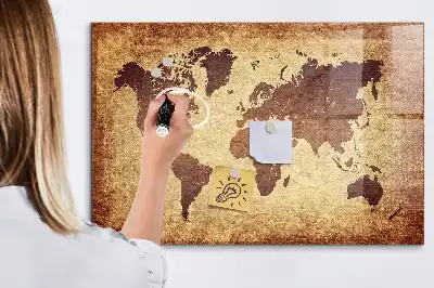 Magnetic dry erase board with an old world map design