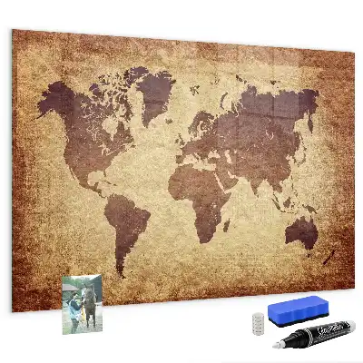 Magnetic dry erase board with an old world map design