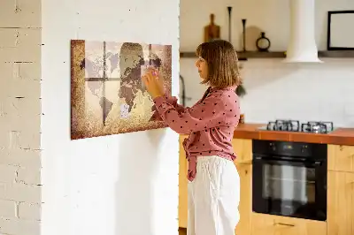 Magnetic dry erase board with an old world map design