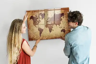 Magnetic dry erase board with an old world map design